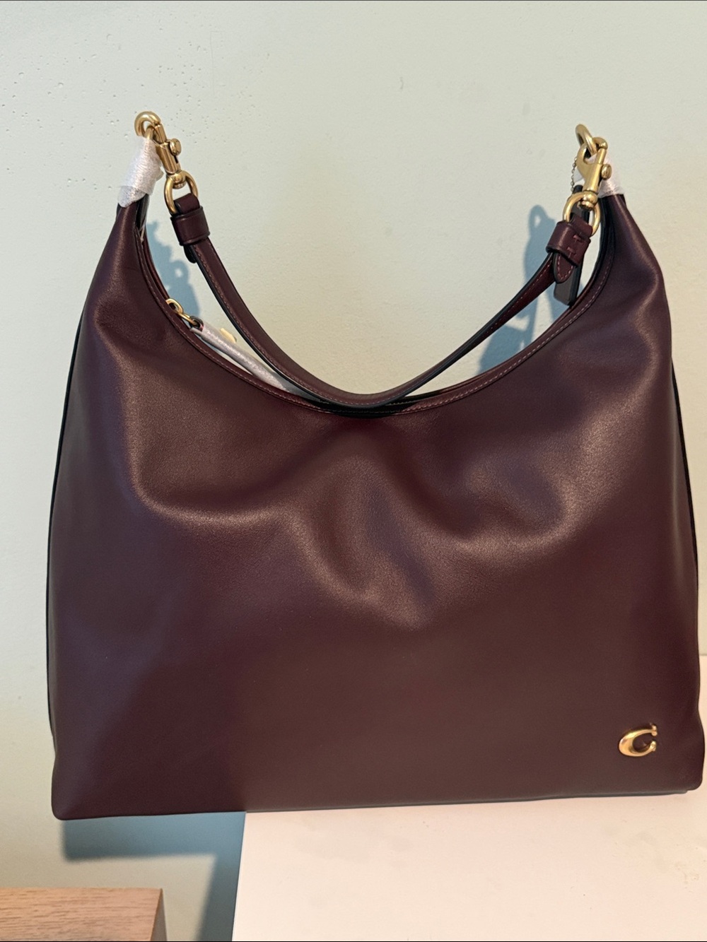 Coach Smooth Leather Hobo Bag in Burgundy with Gold Hardware